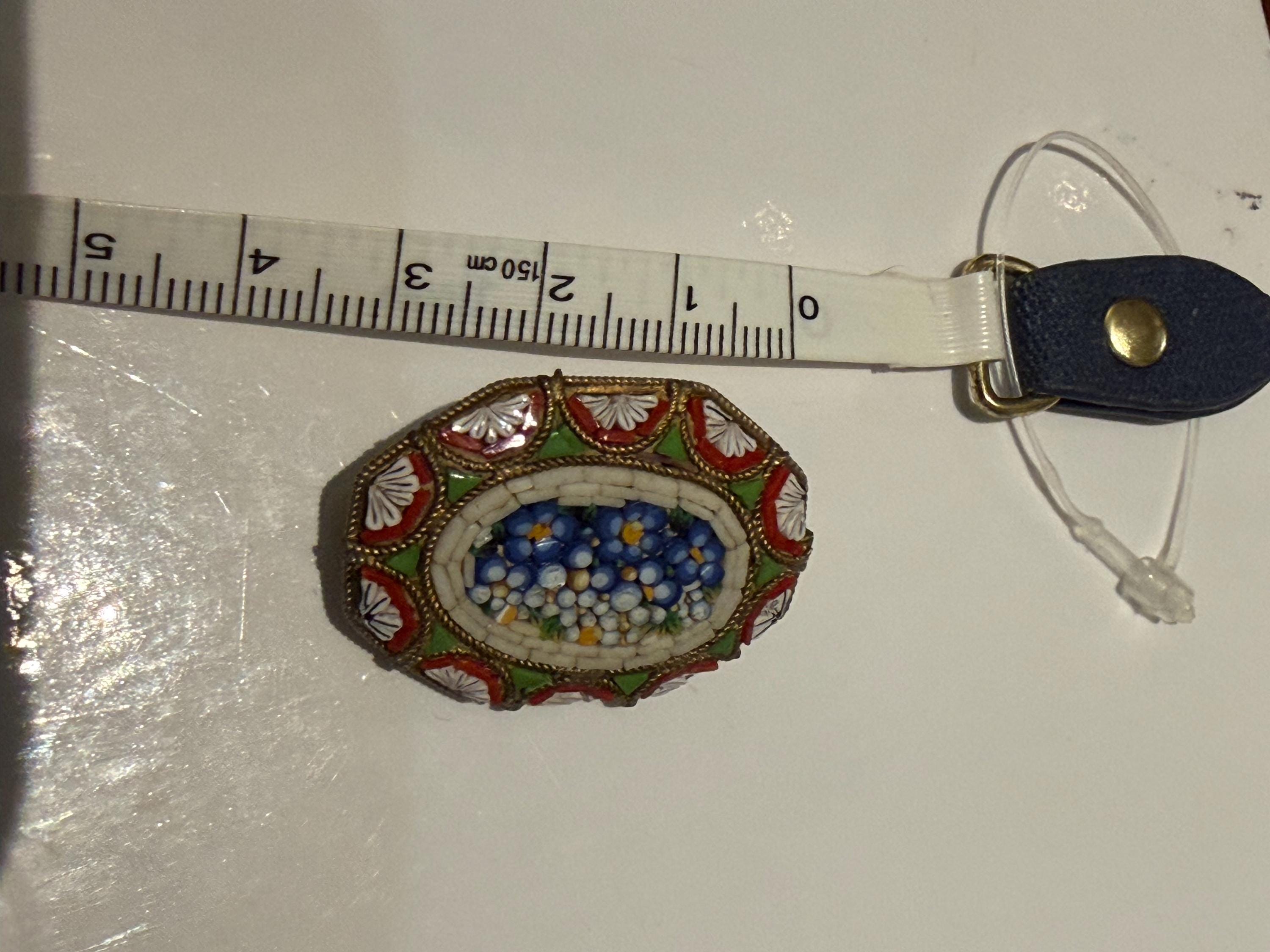 Vintage Italian Micro Mosaic Brooch, Forget-Me-Not Floral Pin