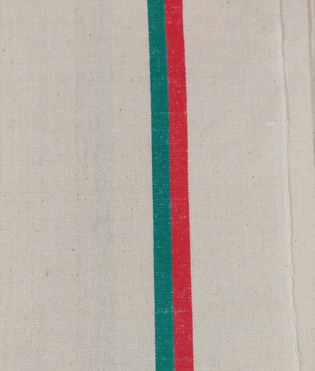 Vintage French Linen Tea Towel  Red & Green Stripe Torchon, Farmhouse Kitchen
