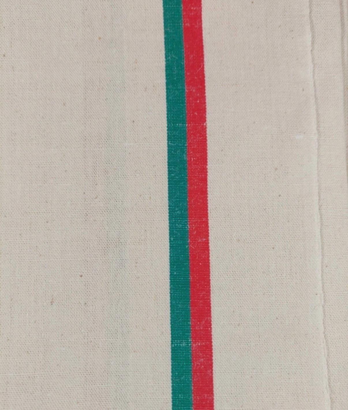 Vintage French Linen Tea Towel  Red & Green Stripe Torchon, Farmhouse Kitchen