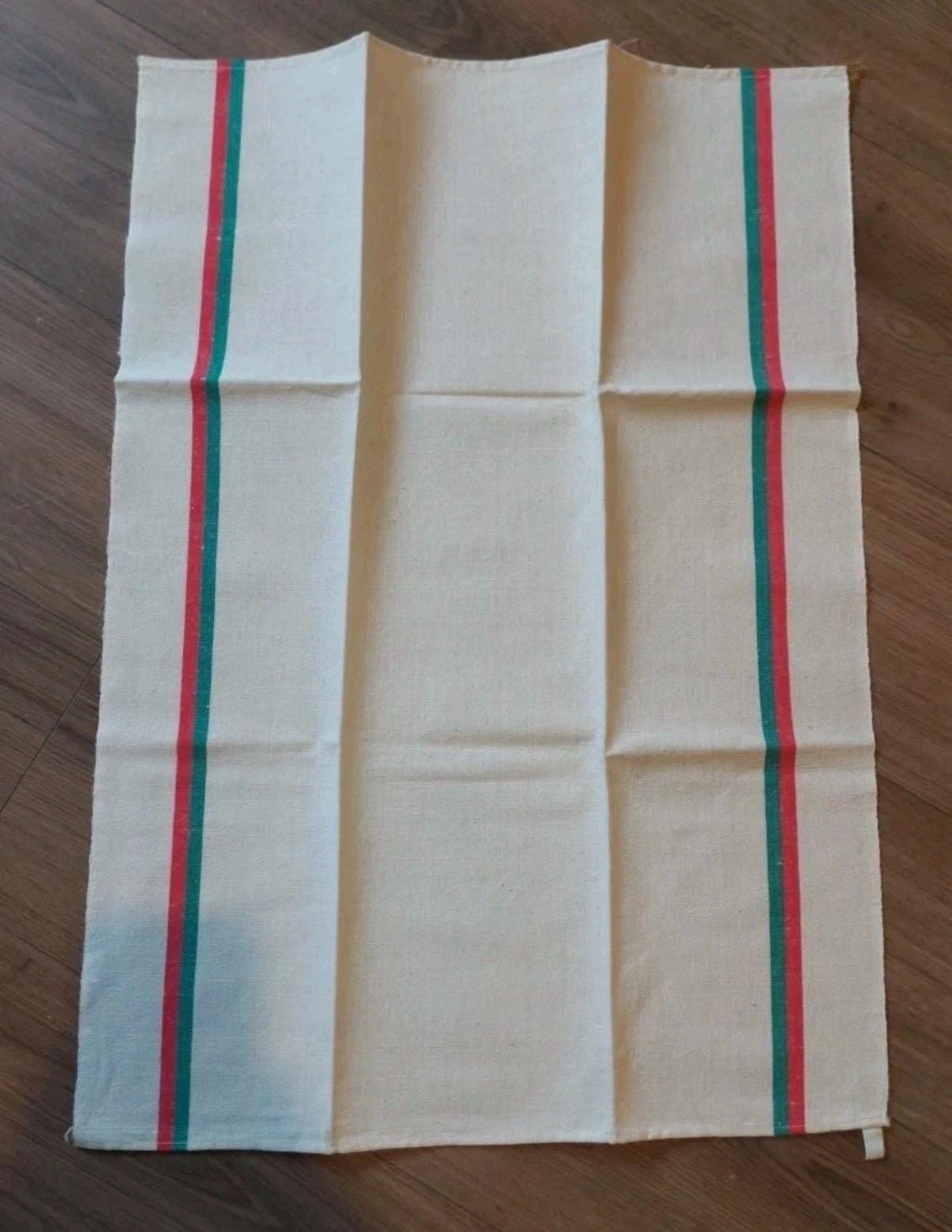 Vintage French Linen Tea Towel  Red & Green Stripe Torchon, Farmhouse Kitchen