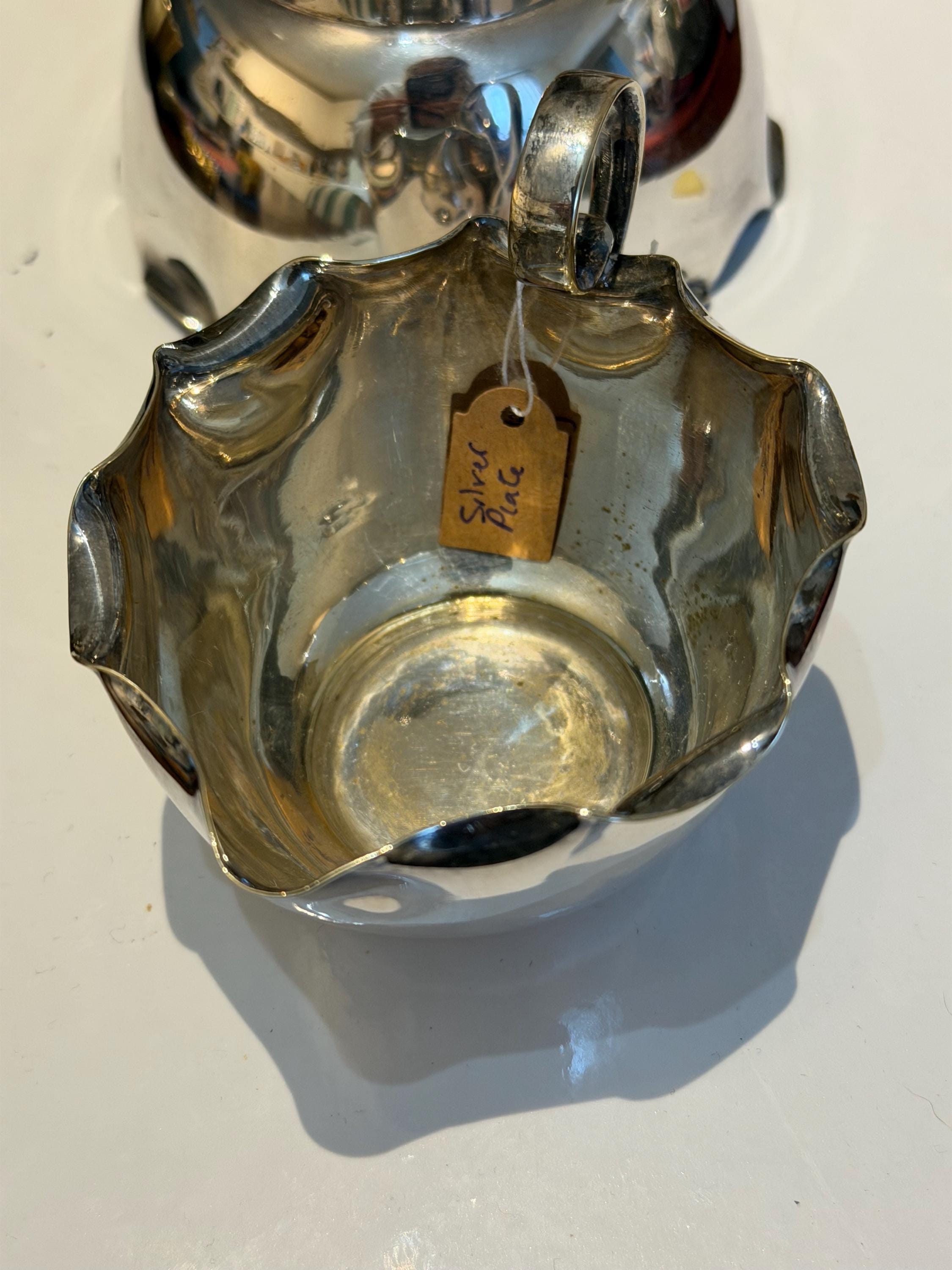 Vintage Silver Plated Sugar Bowl & Cream Jug Set  Scalloped English Tableware