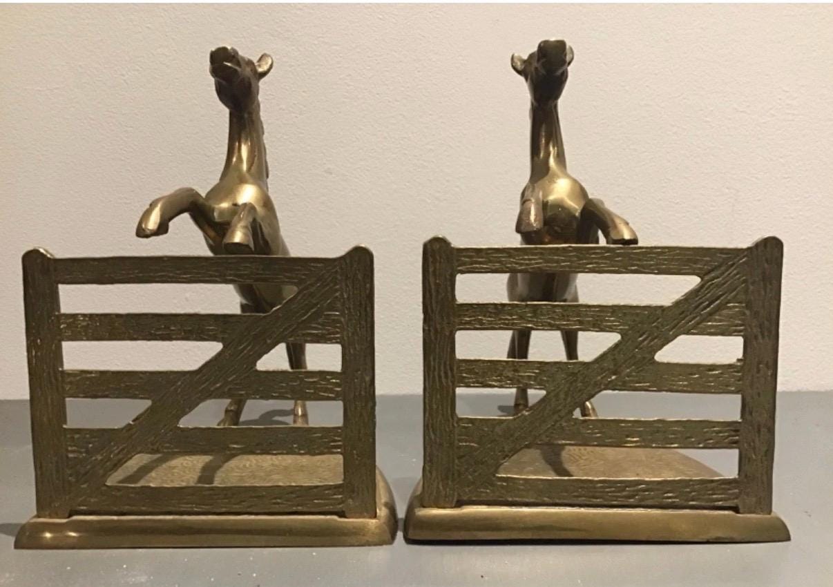 Vintage Brass Horse Bookends  Equestrian Stallion Gate Decor  Ralph Lauren Style Home