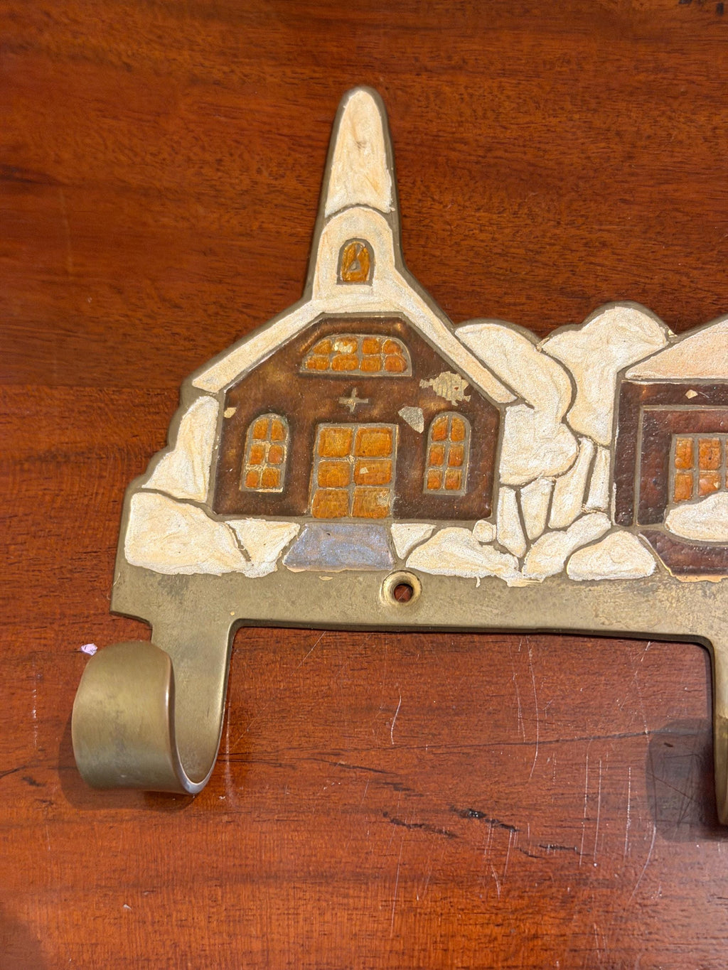 Vintage coat key hook brass enamel