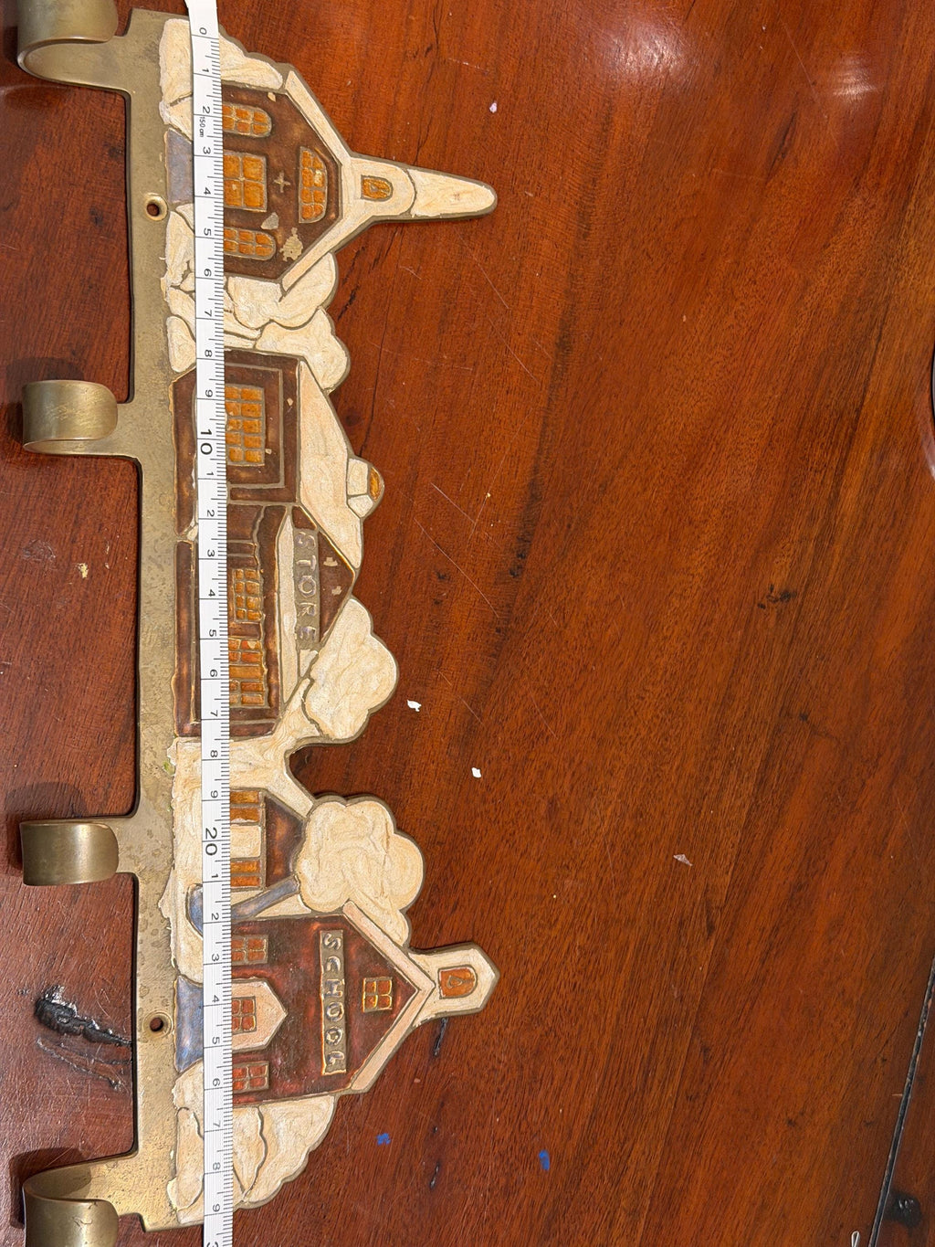 Vintage coat key hook brass enamel