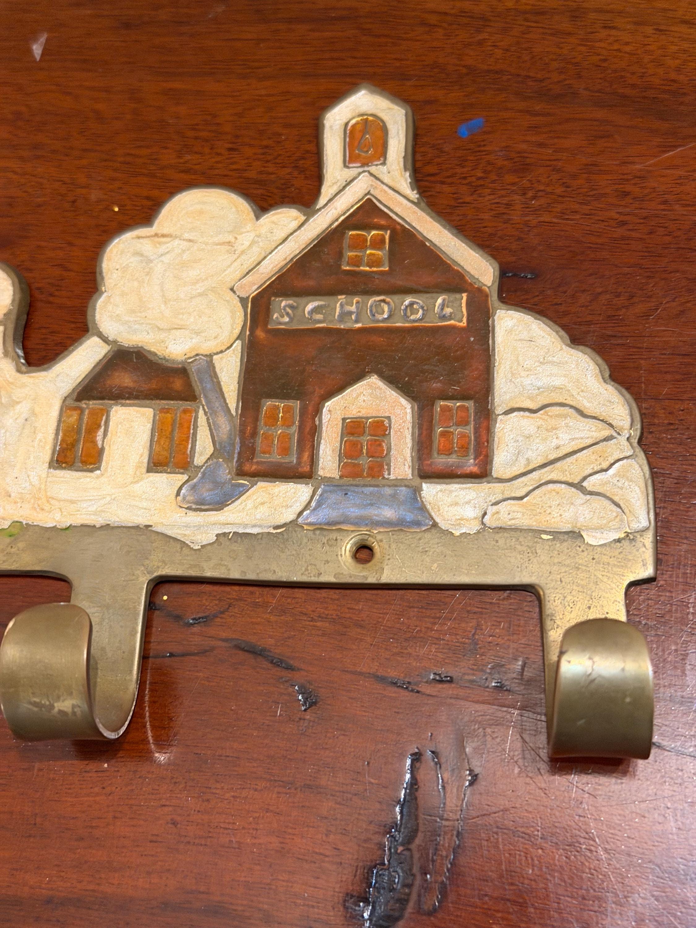 Vintage coat key hook brass enamel