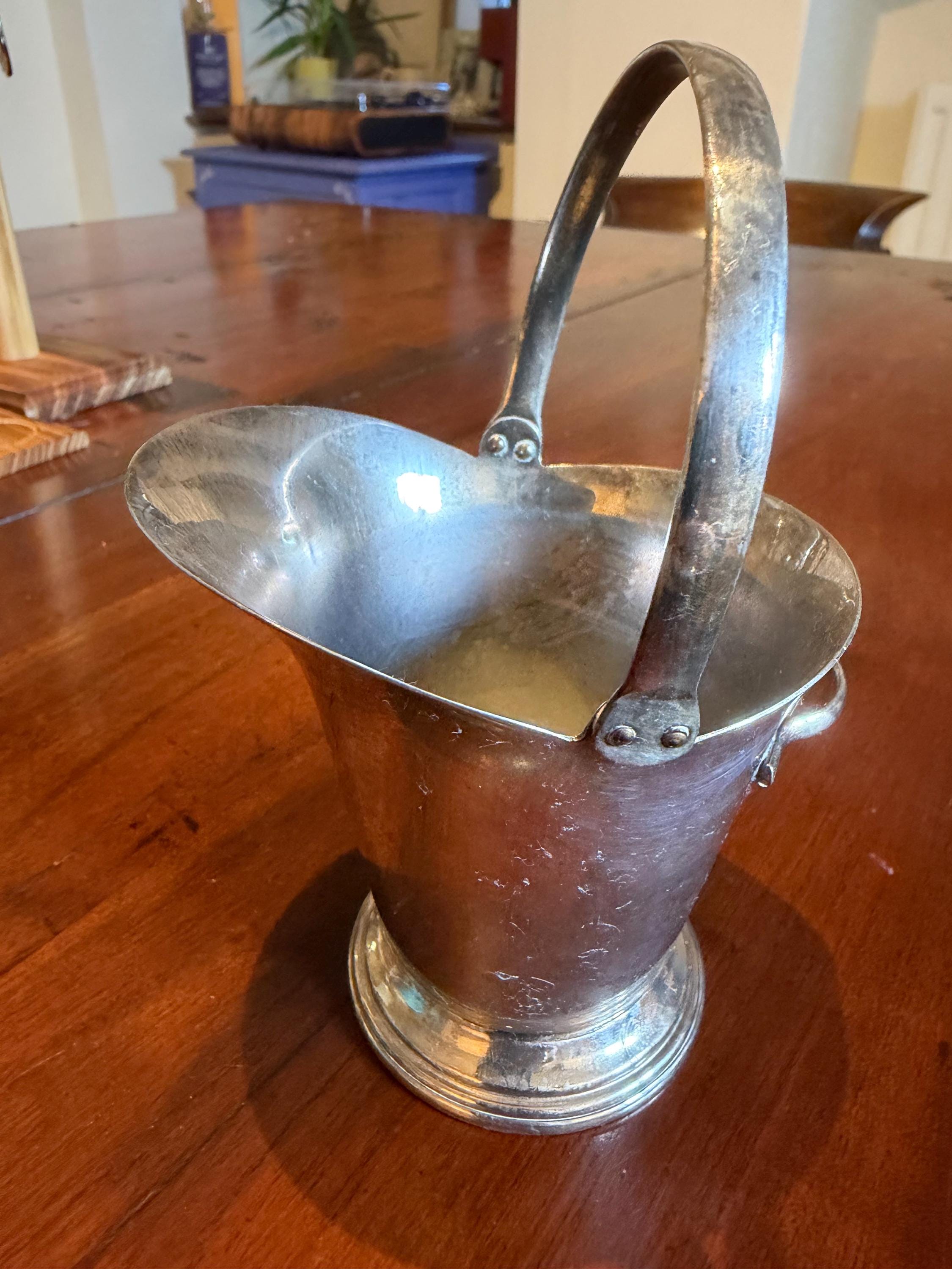 Vintage Silver Plate Sugar Scuttle  Miniature Fireside Coal Bucket, English Tableware