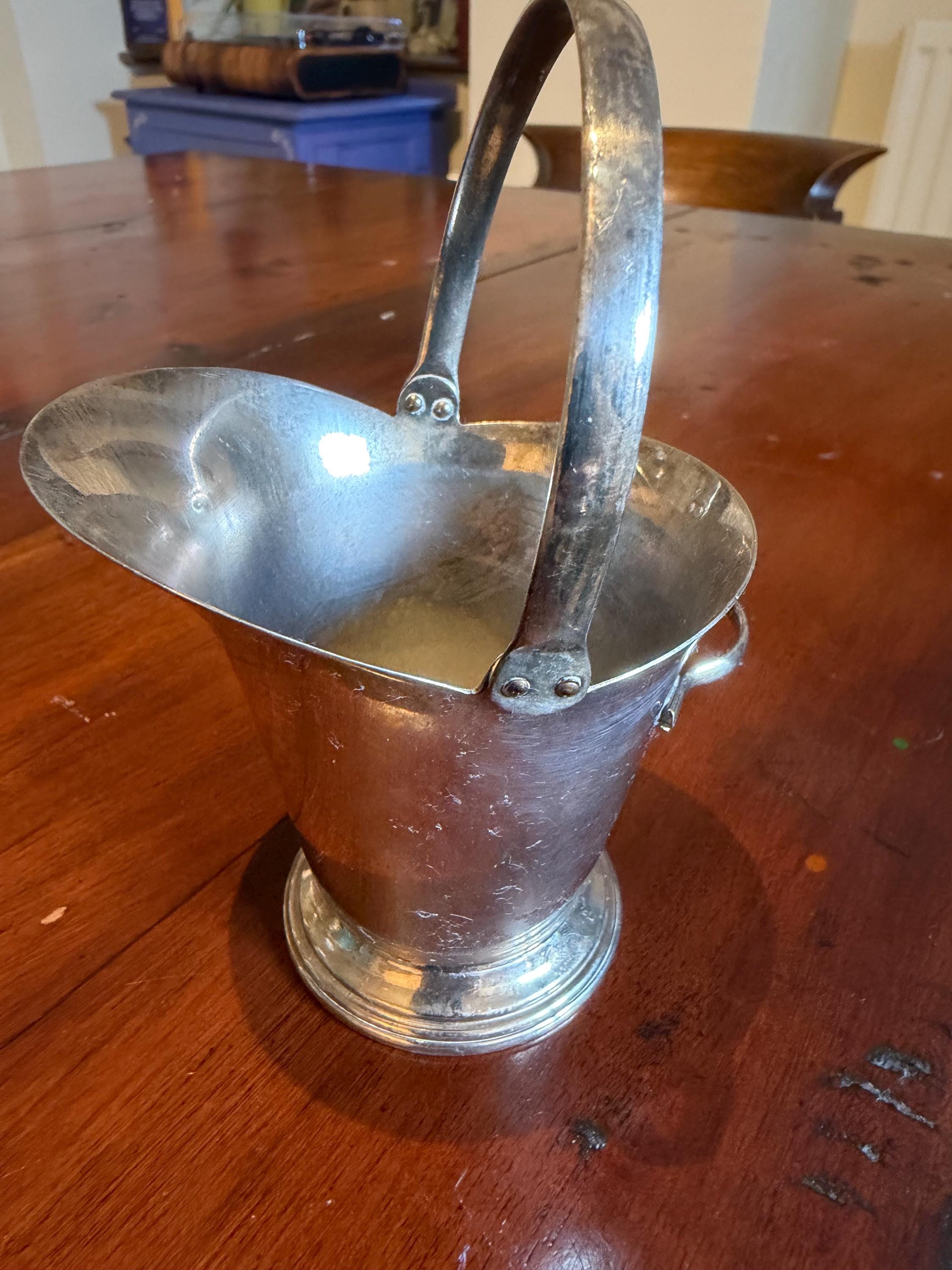 Vintage Silver Plate Sugar Scuttle  Miniature Fireside Coal Bucket, English Tableware
