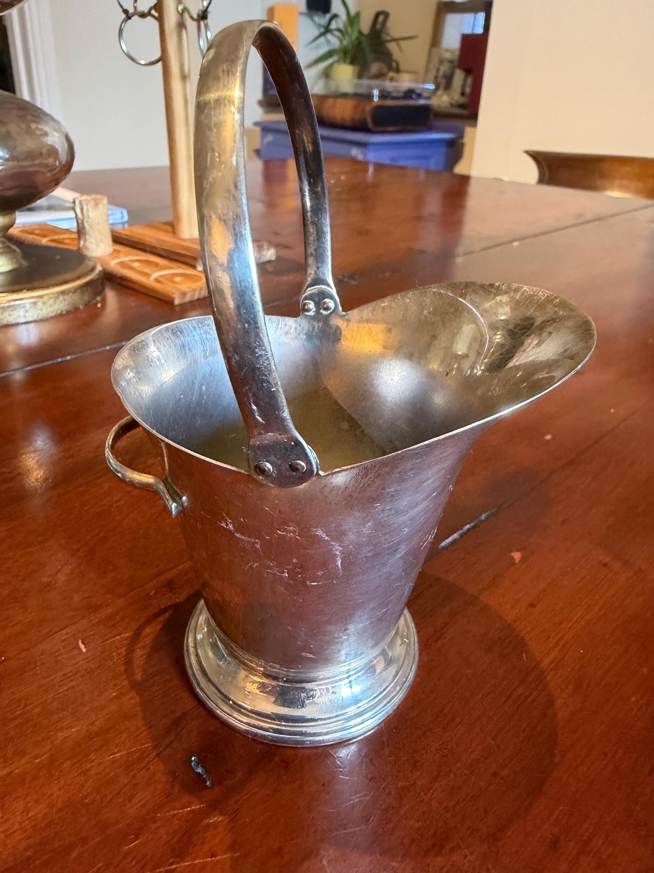 Vintage Silver Plate Sugar Scuttle  Miniature Fireside Coal Bucket, English Tableware