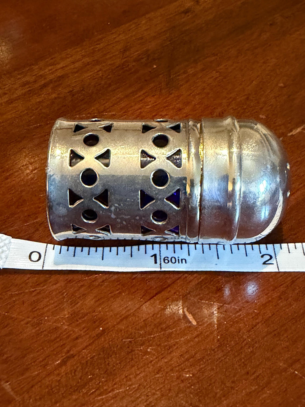 Vintage Silver Plated Salt & Pepper Shakers  Apex England Cobalt Blue Geometric Design