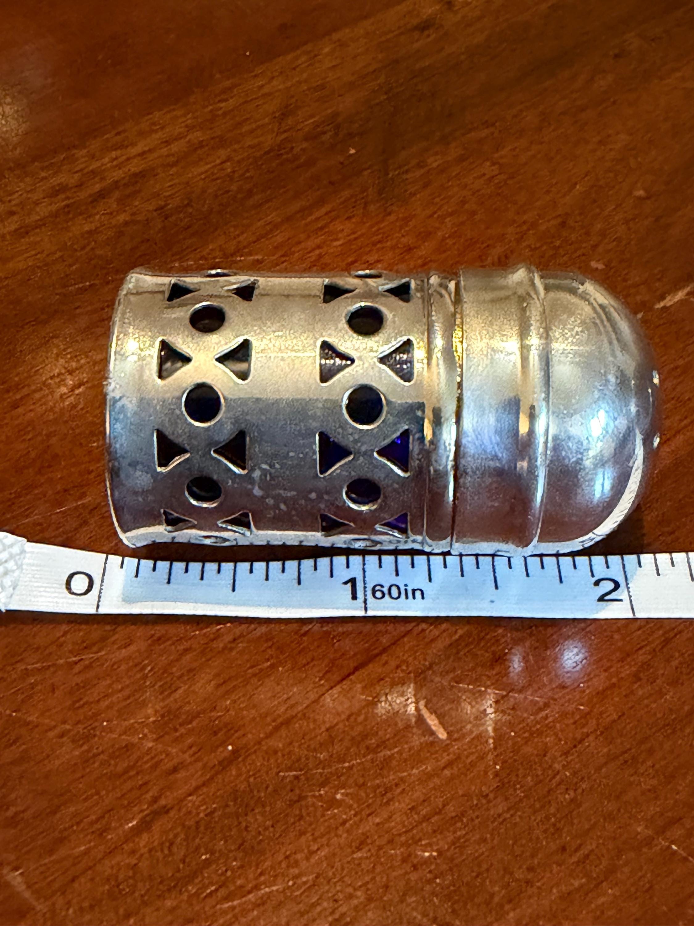 Vintage Silver Plated Salt & Pepper Shakers  Apex England Cobalt Blue Geometric Design