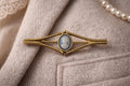 Vintage Cameo Style Brooch  Blue & White Classical Portrait Bar Brooch, Gold Tone Setting