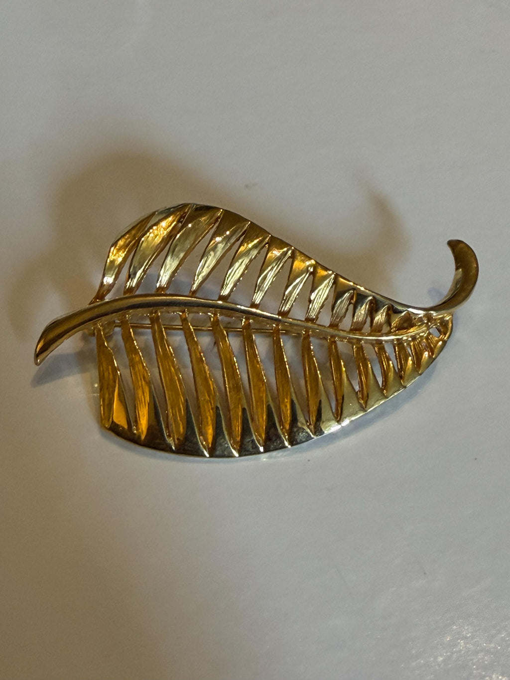 Vintage Gold Tone Openwork Leaf Brooch  Large Botanical Statement Pin, Textured Vein Design