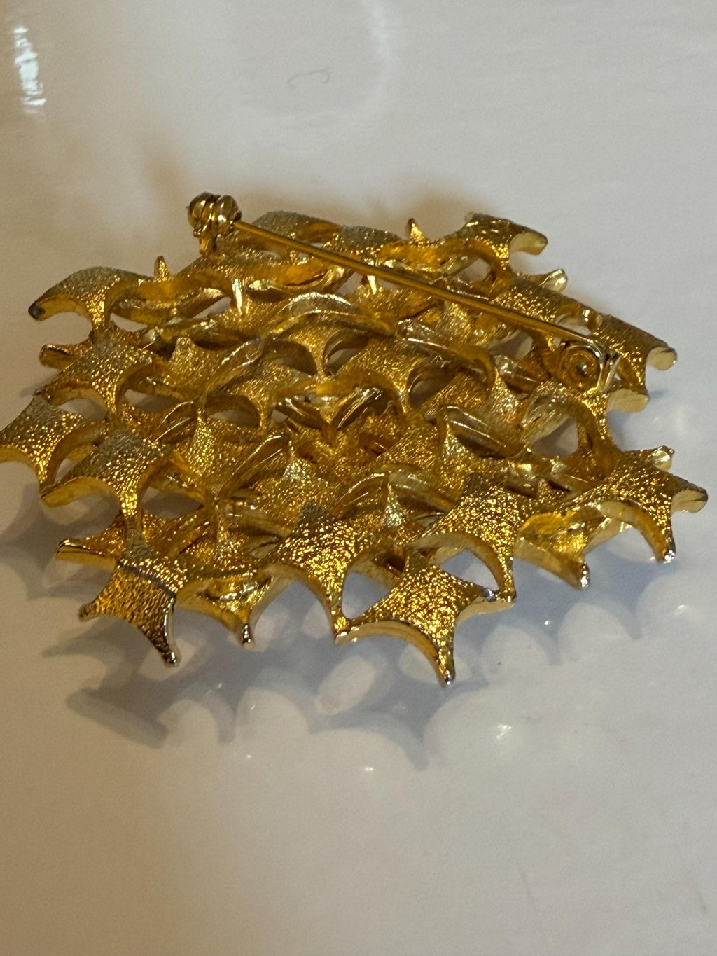 Vintage Gold Tone Starburst Openwork Brooch  Geometric Lattice Statement Pin, Mid Century Costume Jewellery