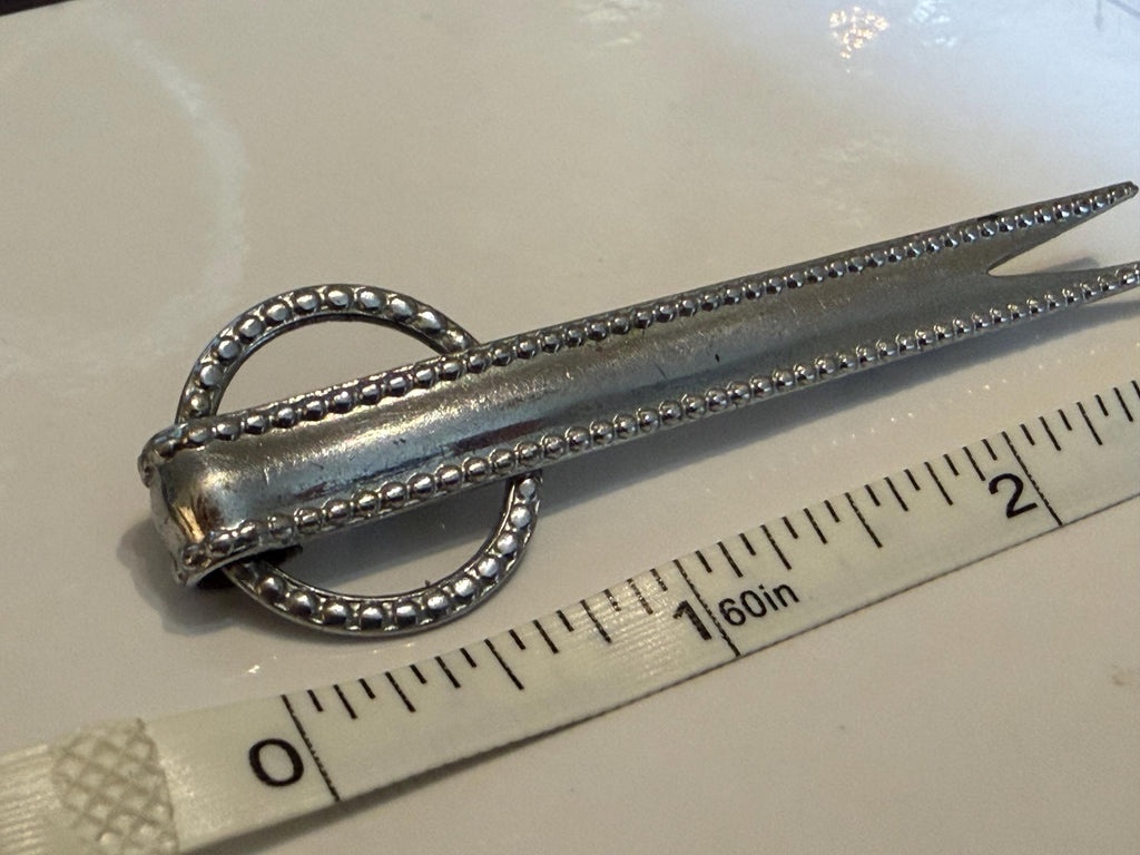 Vintage Silver Tone Bar Brooch  Beaded Edge, Open Ring Accent