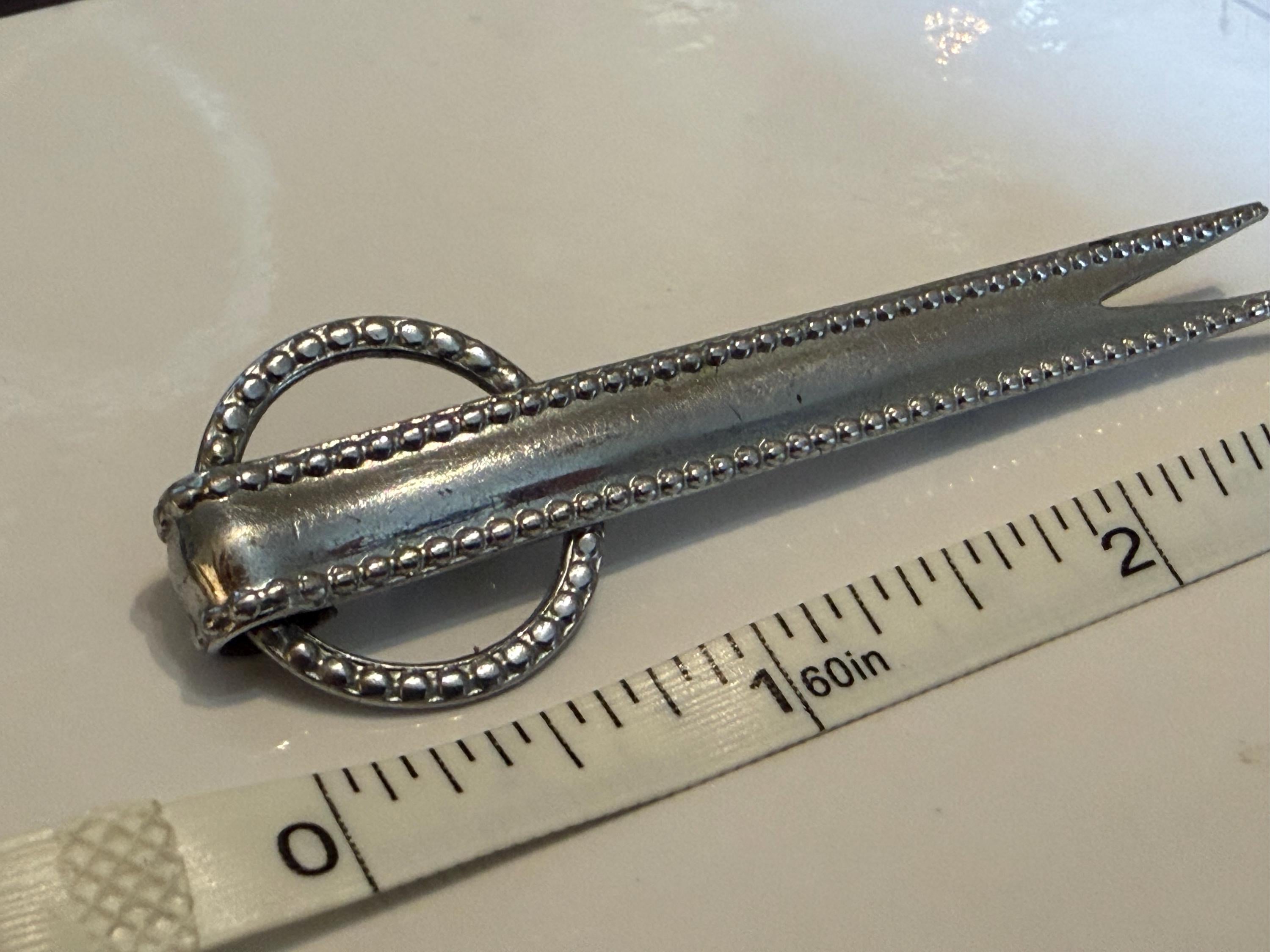Vintage Silver Tone Bar Brooch  Beaded Edge, Open Ring Accent
