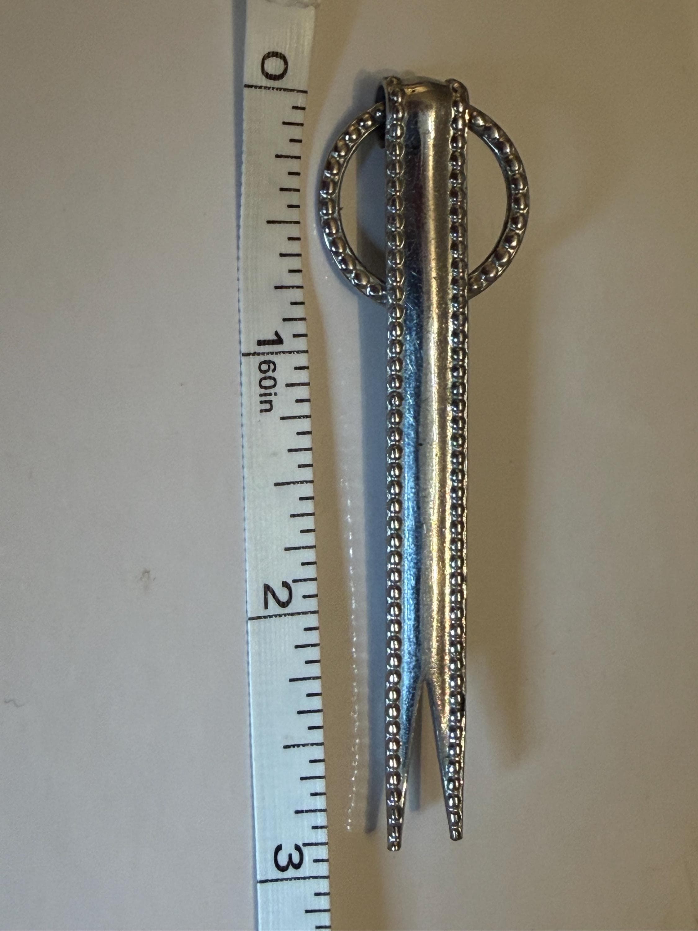Vintage Silver Tone Bar Brooch  Beaded Edge, Open Ring Accent