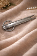 Vintage Silver Tone Bar Brooch  Beaded Edge, Open Ring Accent