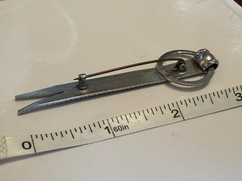 Vintage Silver Tone Bar Brooch  Beaded Edge, Open Ring Accent