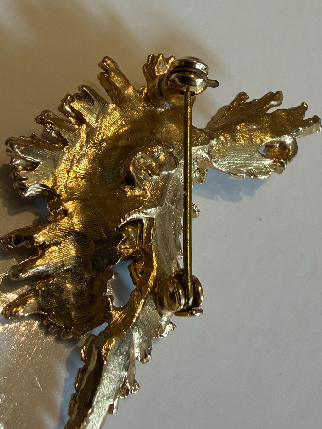 Vintage Gold Tone Starburst Brooch  Purple Rhinestone Floral Pin