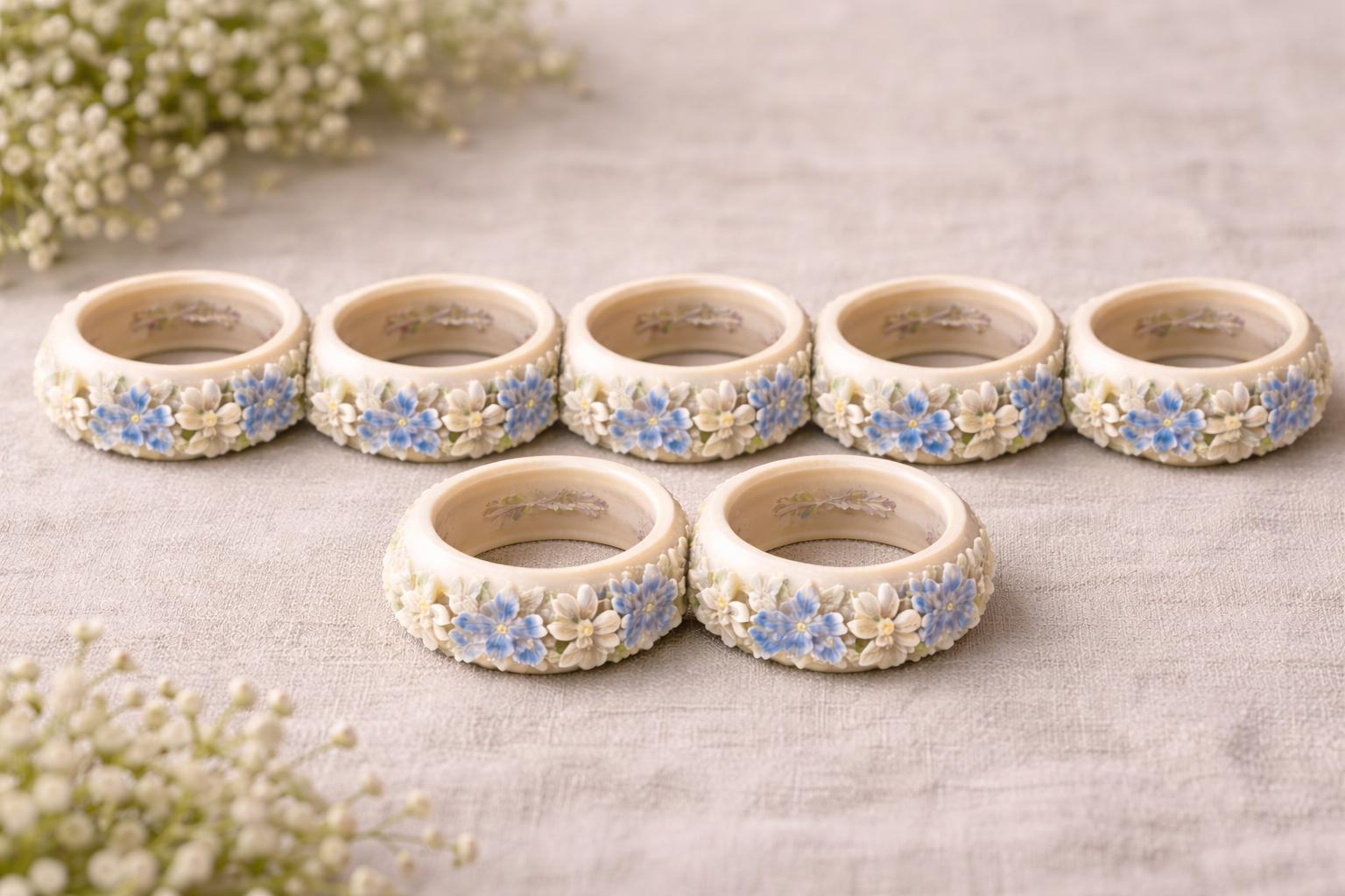 Vintage Alabaster Napkin Rings Set | Hand Carved Floral Tableware, Cottage Garden Decor