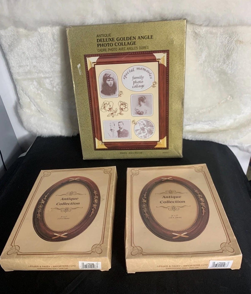 Vintage Photo Frames Set  Oval Antique Style, Wood-Effect Gold Detail (5x7, 8x10)