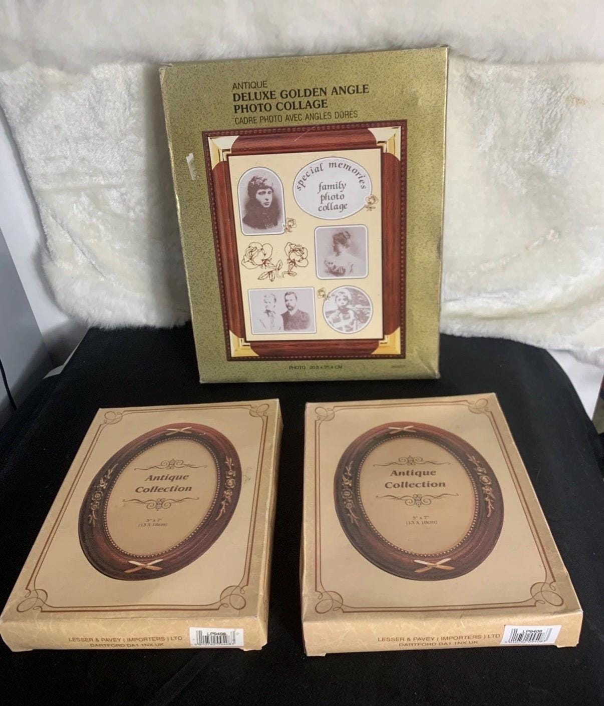 Vintage Photo Frames Set  Oval Antique Style, Wood-Effect Gold Detail (5x7, 8x10)