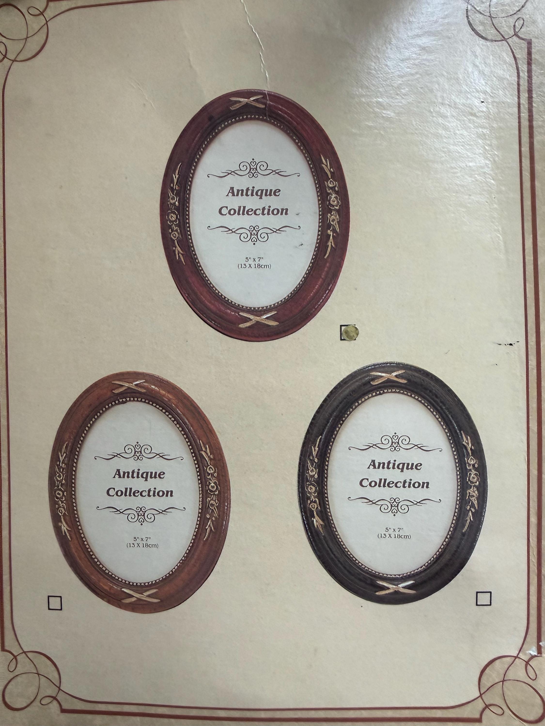 Vintage Photo Frames Set  Oval Antique Style, Wood-Effect Gold Detail (5x7, 8x10)