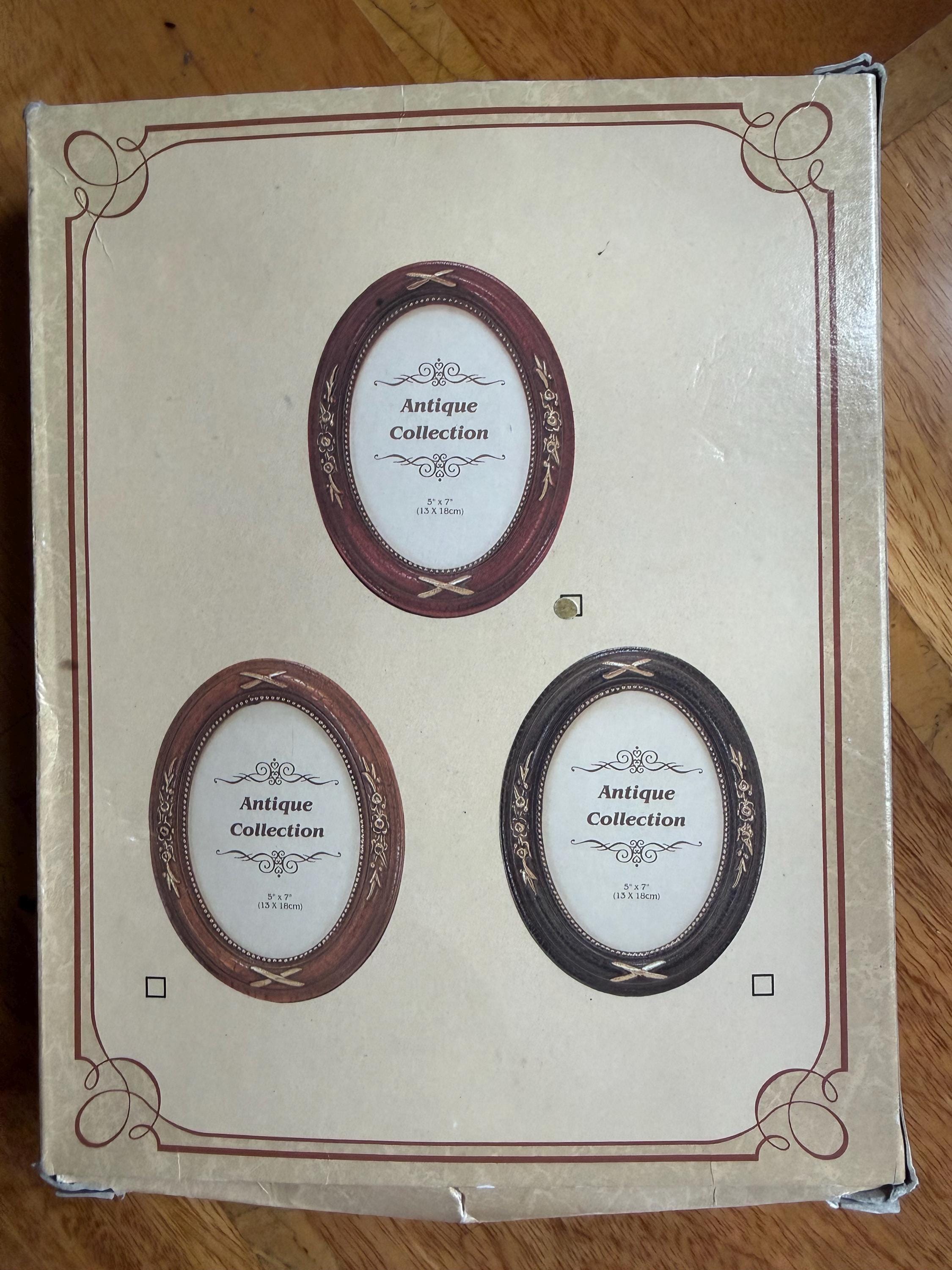 Vintage Photo Frames Set  Oval Antique Style, Wood-Effect Gold Detail (5x7, 8x10)