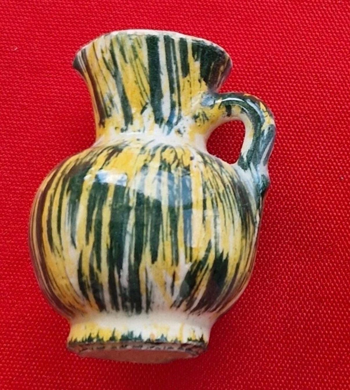 Vintage Miniature Jug | Hand-Painted Drip Glaze Pottery, Rustic Cottage Decor