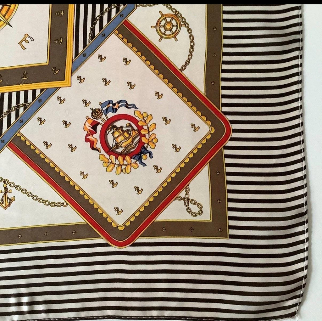Vintage Nautical Silk Scarf | Compass Anchor Print Neckerchief (21" Square)