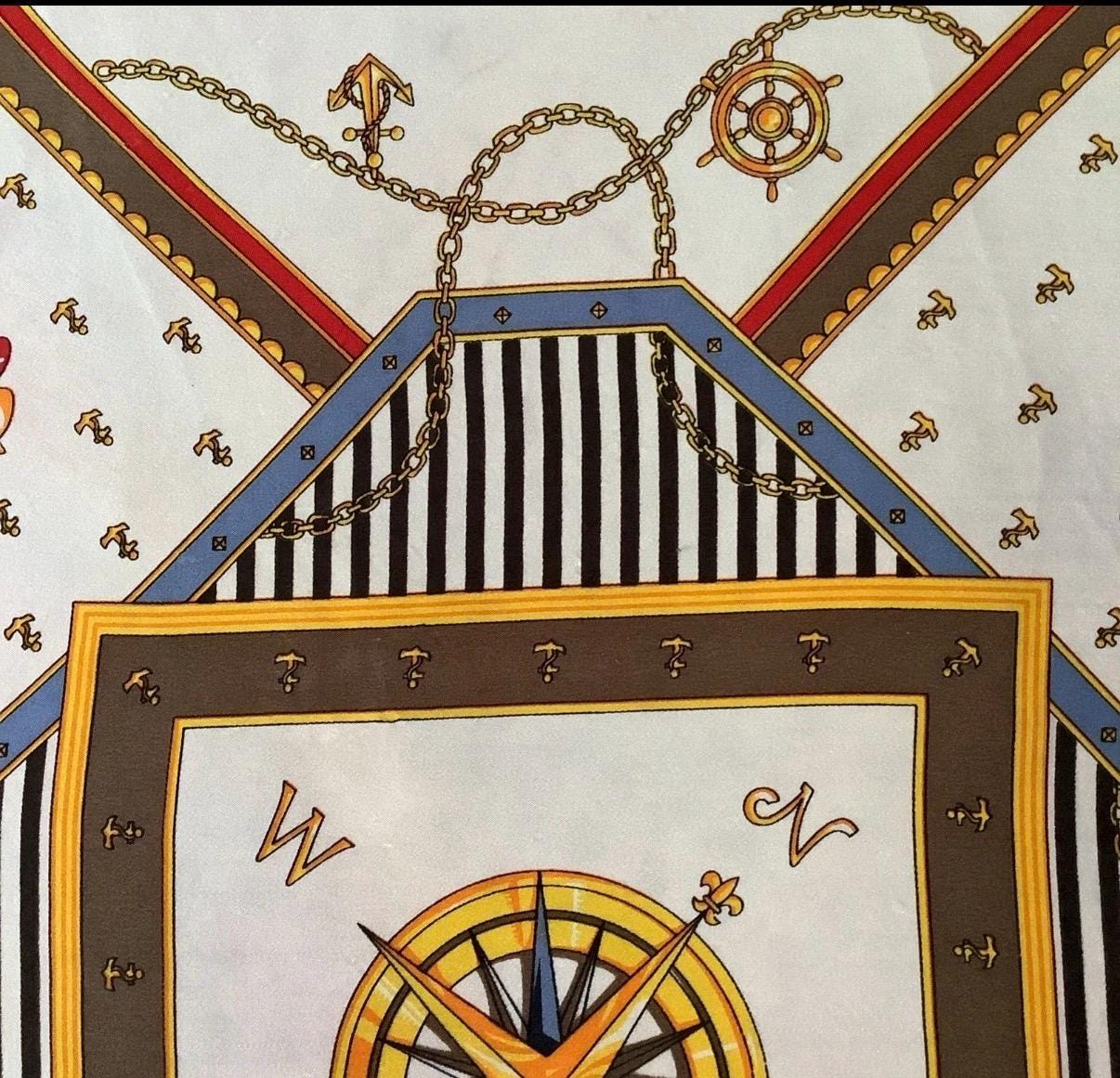 Vintage Nautical Silk Scarf | Compass Anchor Print Neckerchief (21" Square)