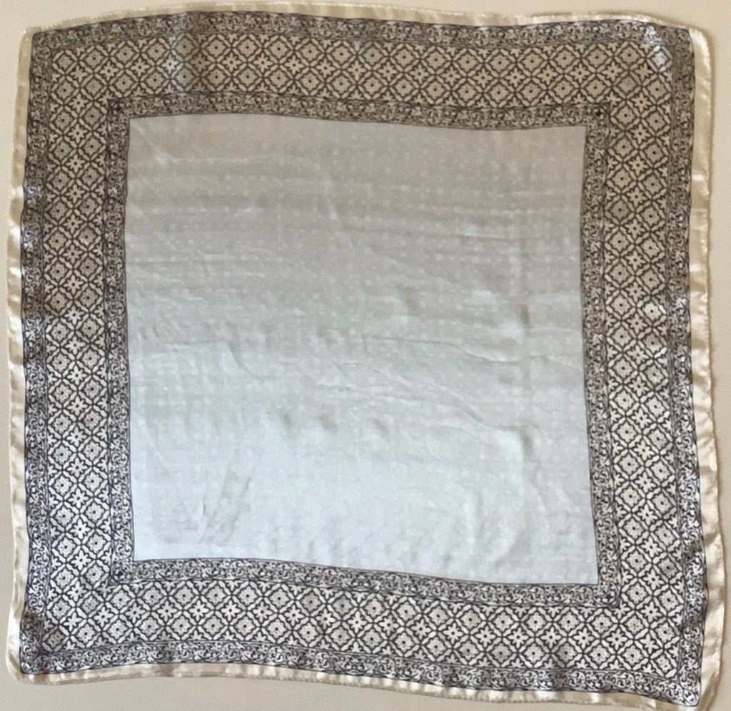 Vintage 100% Silk Scarf | Black White Geometric Border Neckerchief