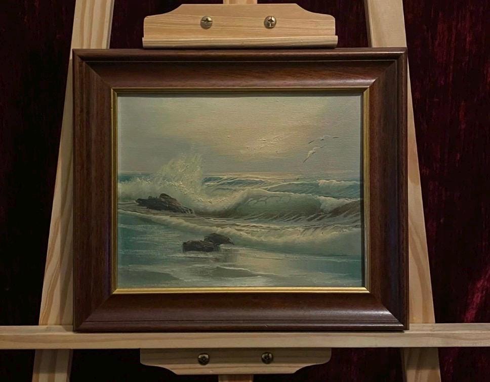 Vintage Seascape Oil Painting | Framed Coastal Wave Artwork, Traditional Marine Art