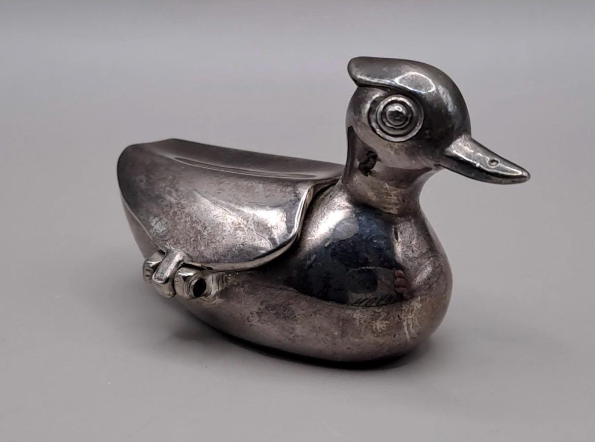 Vintage Silver Plated Duck Salt Cellar | Novelty Figural Tableware Dish