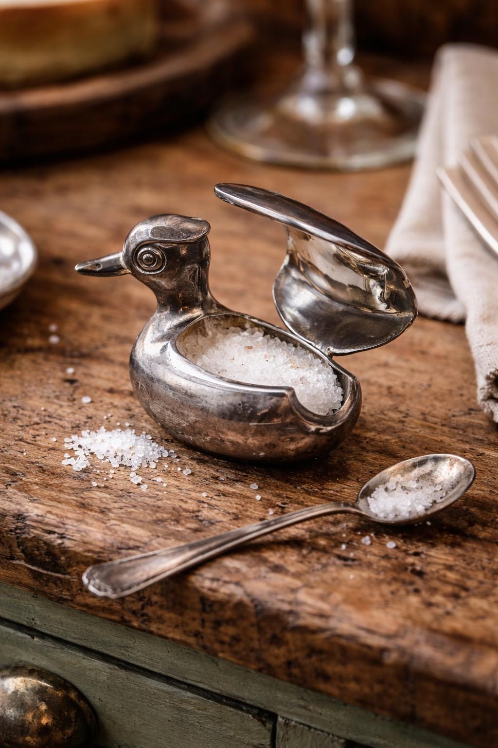 Vintage Silver Plated Duck Salt Cellar | Novelty Figural Tableware Dish