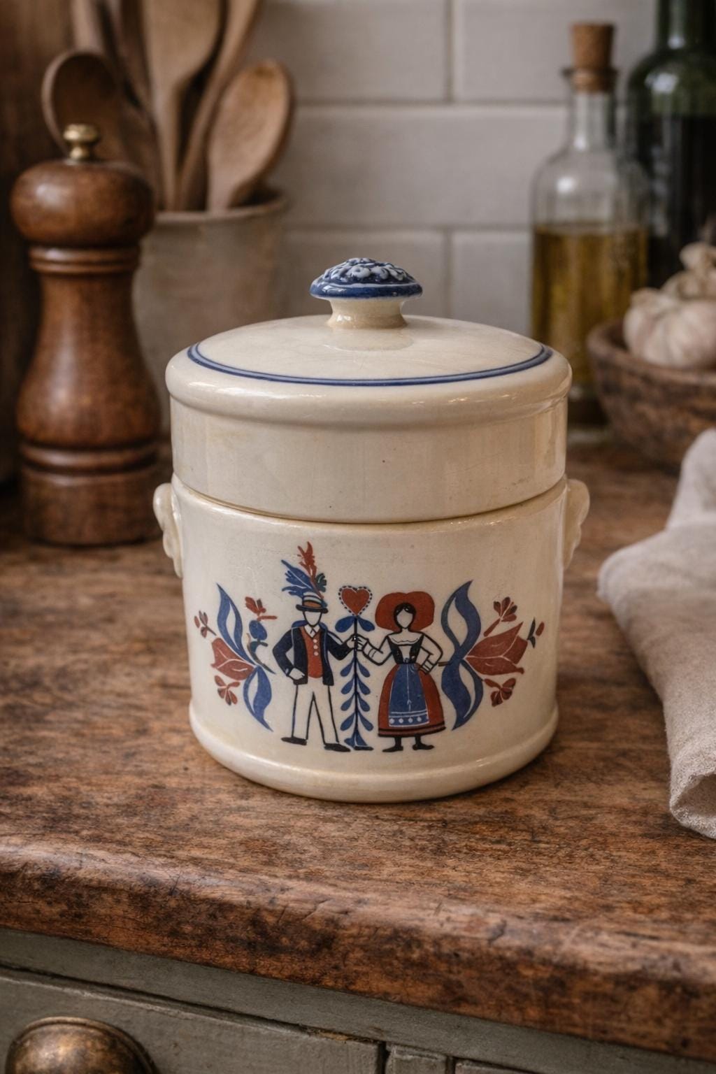Vintage Sarreguemines Ribeauvillé Foie Gras Pot | Alsatian Folk Art Earthenware Jar