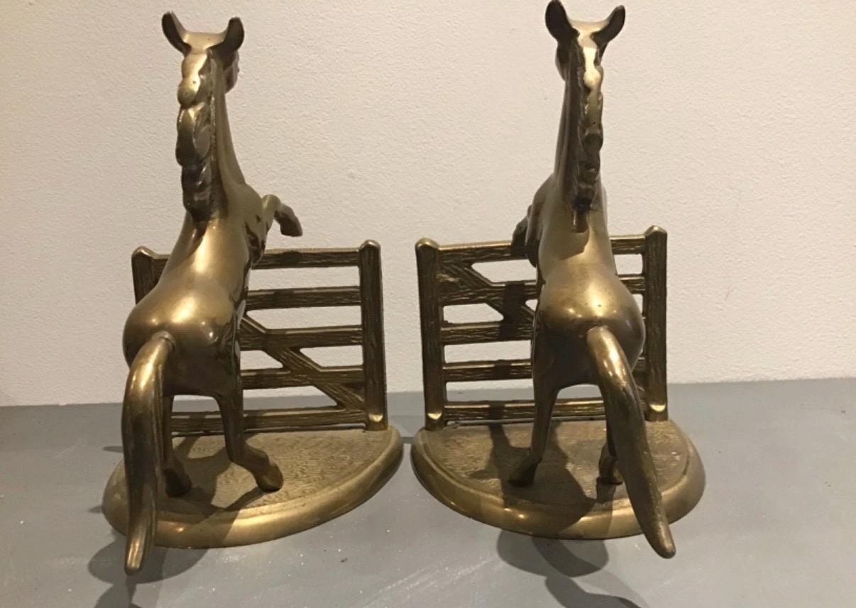 Vintage Brass Horse Bookends  Equestrian Stallion Gate Decor  Ralph Lauren Style Home