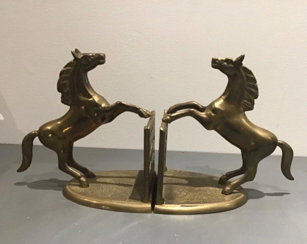 Vintage Brass Horse Bookends  Equestrian Stallion Gate Decor  Ralph Lauren Style Home