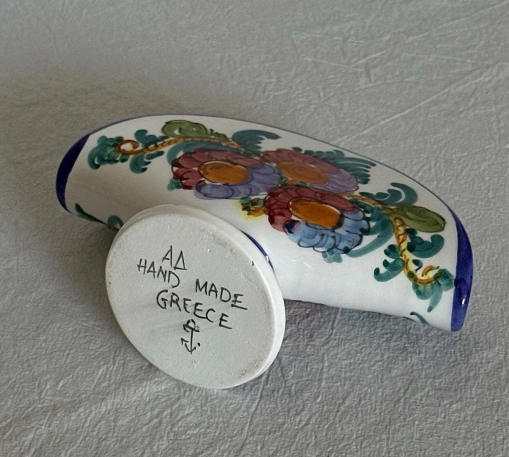 Hand Painted Ceramic Napkin Holder: Greek Pottery Floral Stand, Mediterranean Kitchen Decor