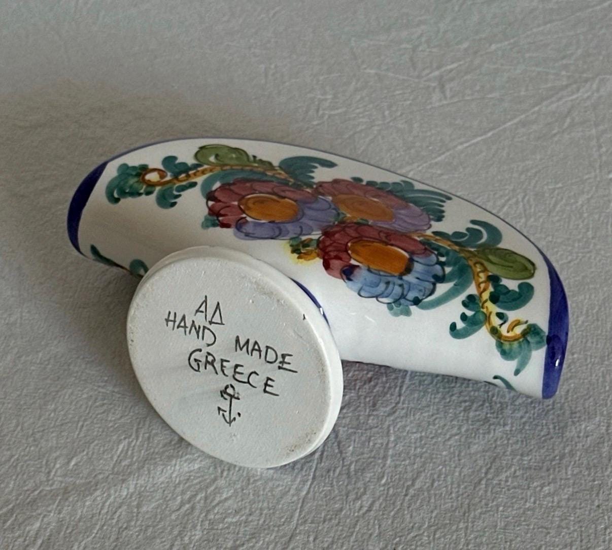 Hand Painted Ceramic Napkin Holder: Greek Pottery Floral Stand, Mediterranean Kitchen Decor