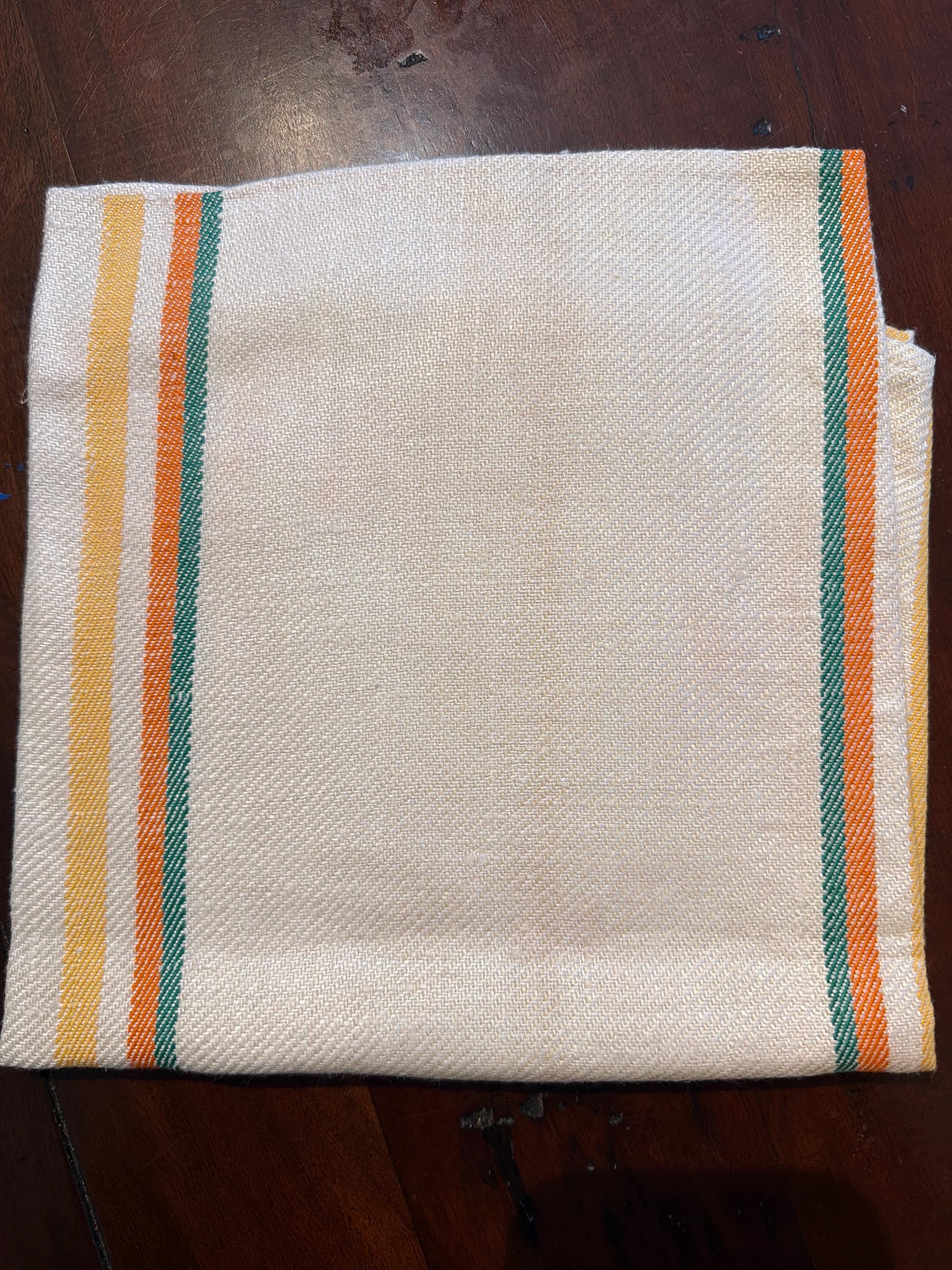 Set of 3 Vintage French Linen Tea Towels | Rustic Striped Kitchen Decor