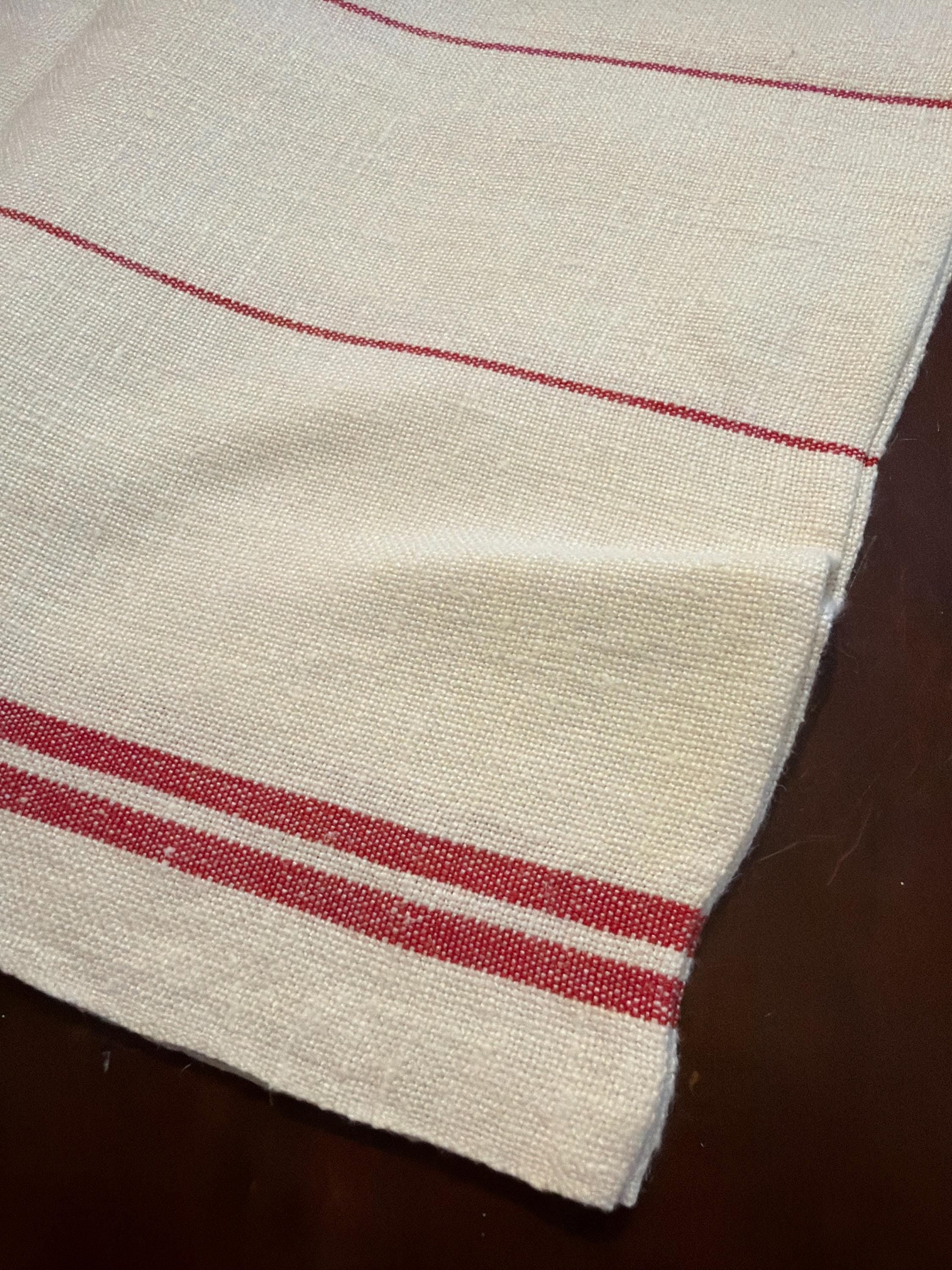 Set of 3 Vintage French Linen Tea Towels | Rustic Striped Kitchen Decor