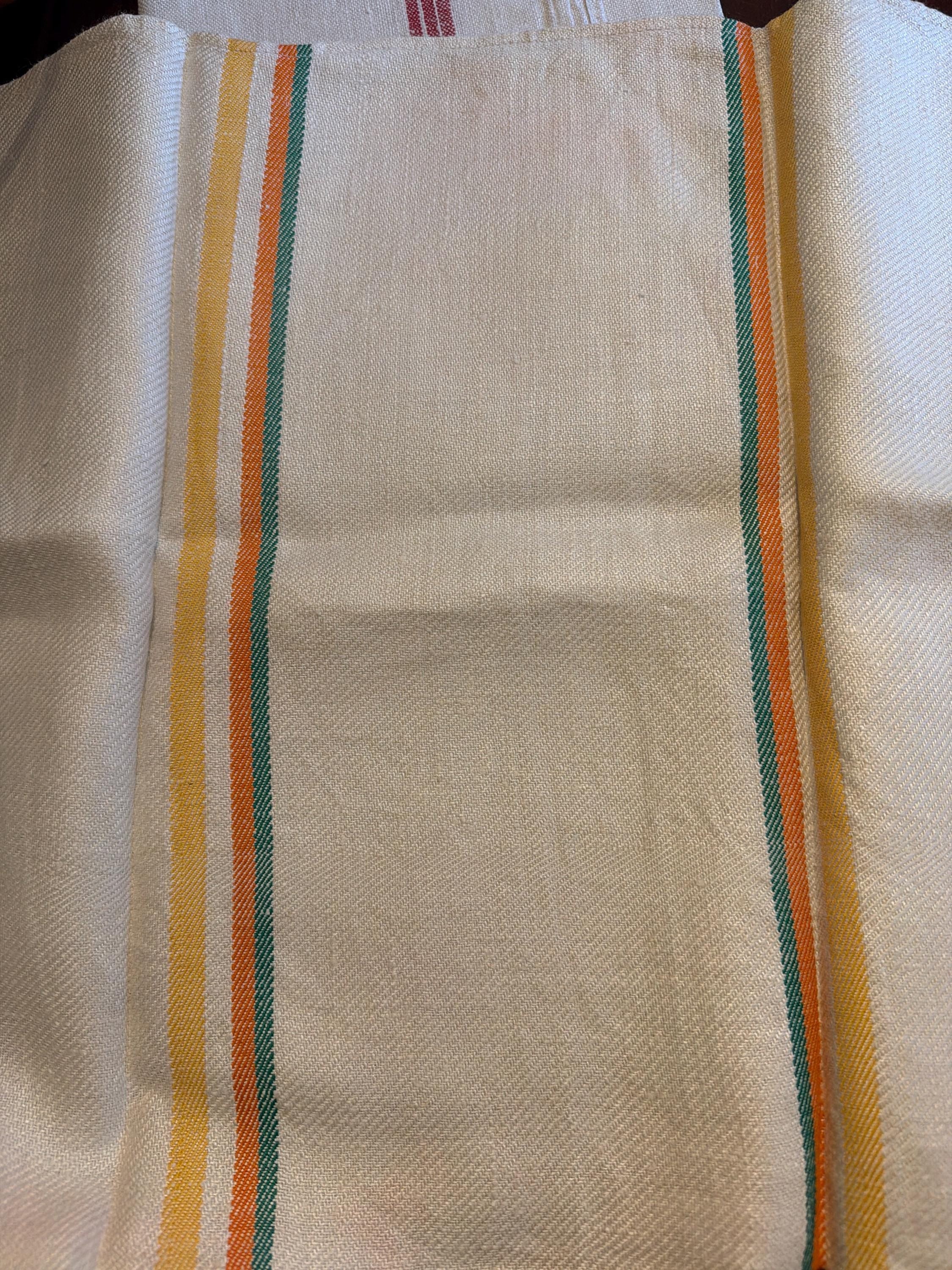 Set of 3 Vintage French Linen Tea Towels | Rustic Striped Kitchen Decor