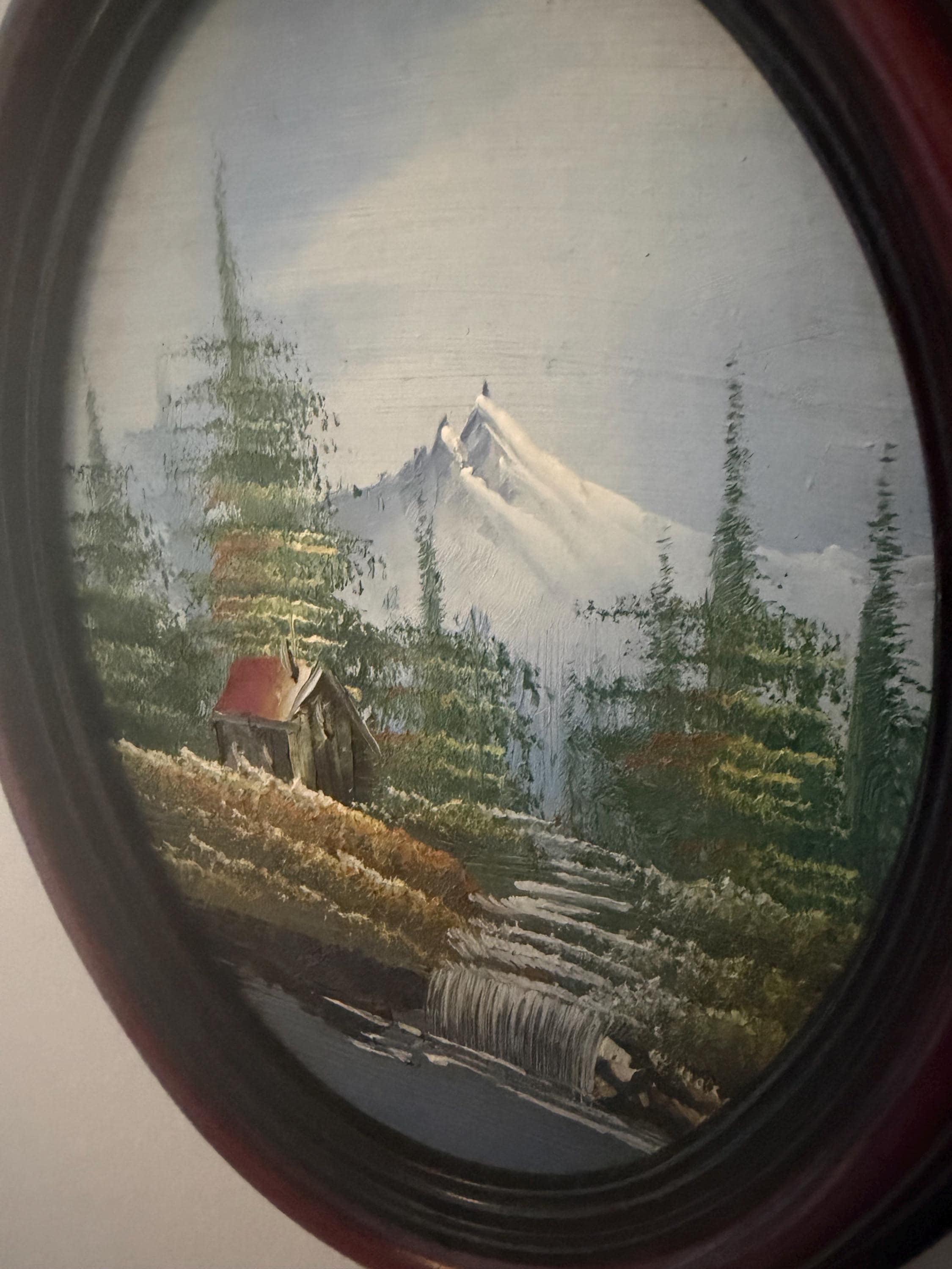 Set of 2 Vintage Oval Oil Paintings | Framed Landscape Art, Cottagecore Decor