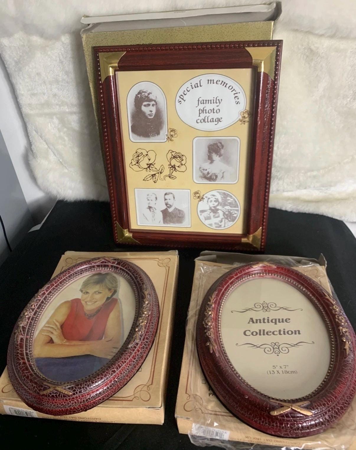 Vintage Photo Frames Set  Oval Antique Style, Wood-Effect Gold Detail (5x7, 8x10)