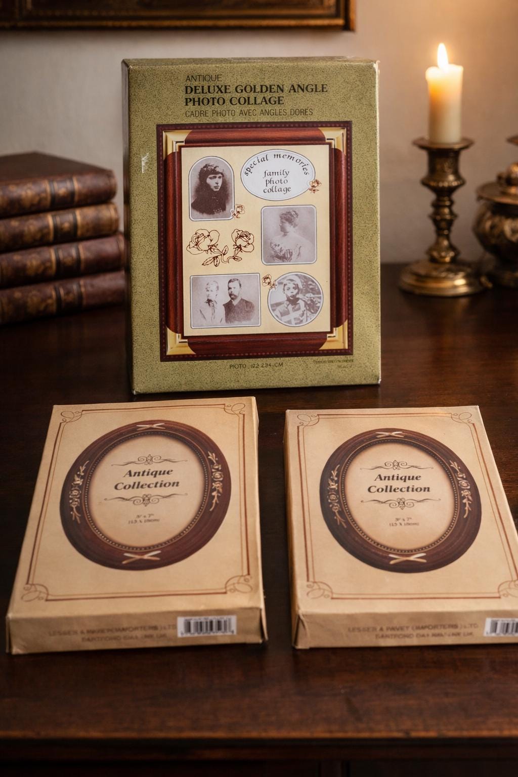 Vintage Photo Frames Set  Oval Antique Style, Wood-Effect Gold Detail (5x7, 8x10)