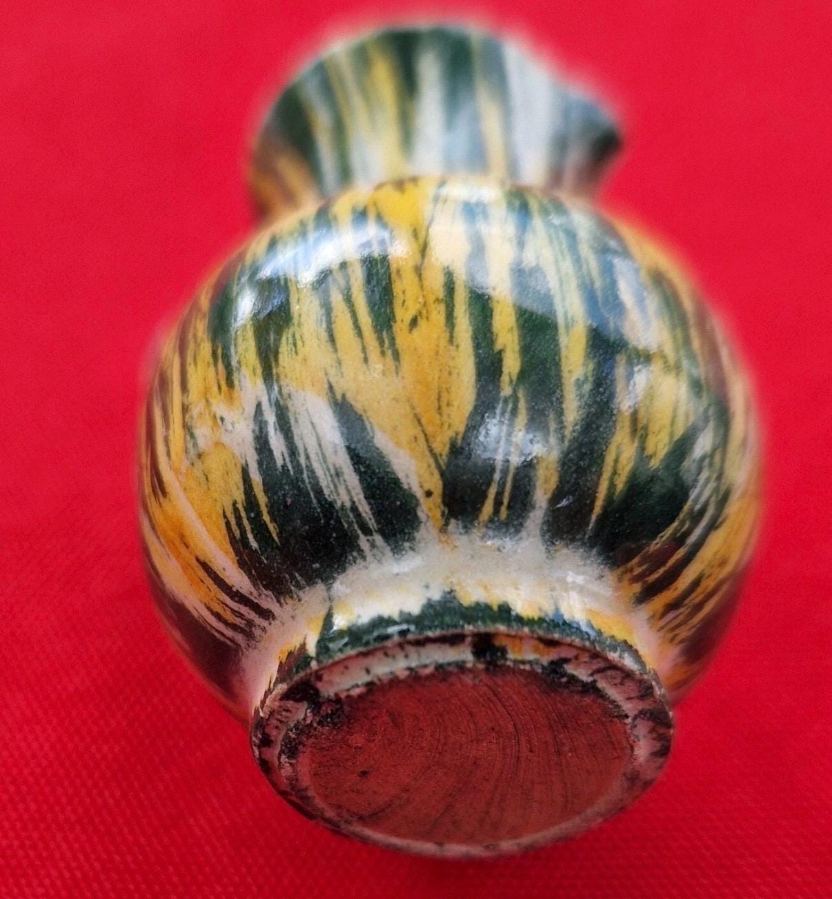 Vintage Miniature Jug | Hand-Painted Drip Glaze Pottery, Rustic Cottage Decor