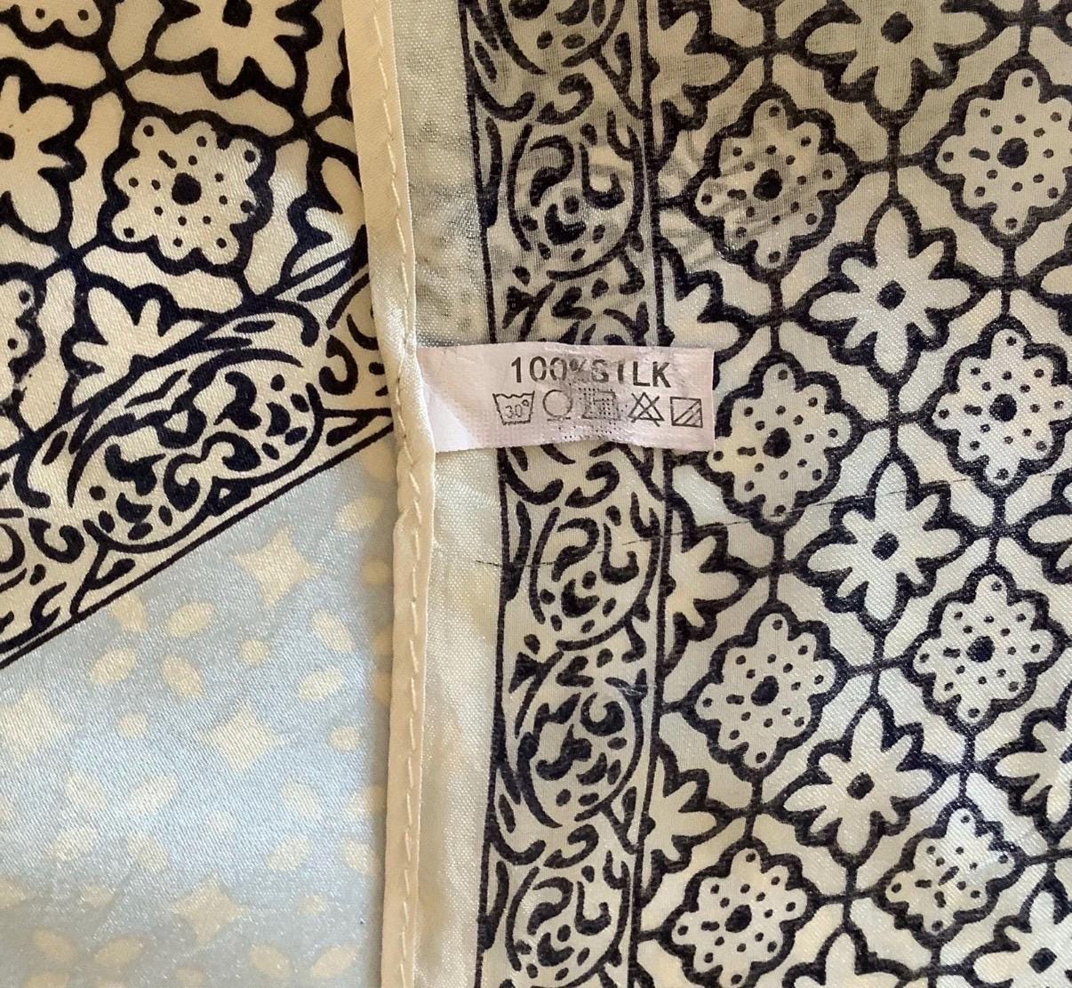 Vintage 100% Silk Scarf | Black White Geometric Border Neckerchief