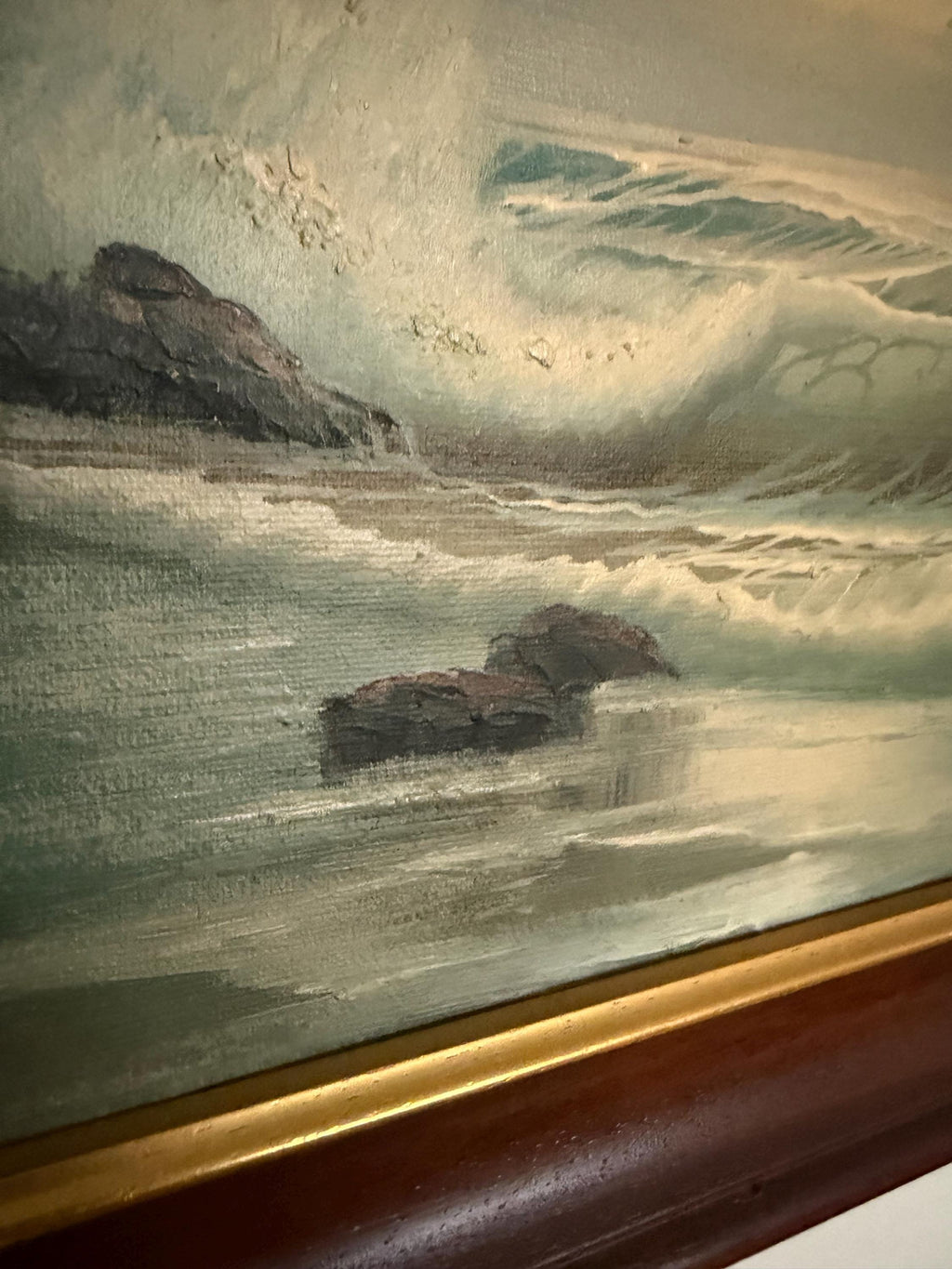 Vintage Seascape Oil Painting | Framed Coastal Wave Artwork, Traditional Marine Art