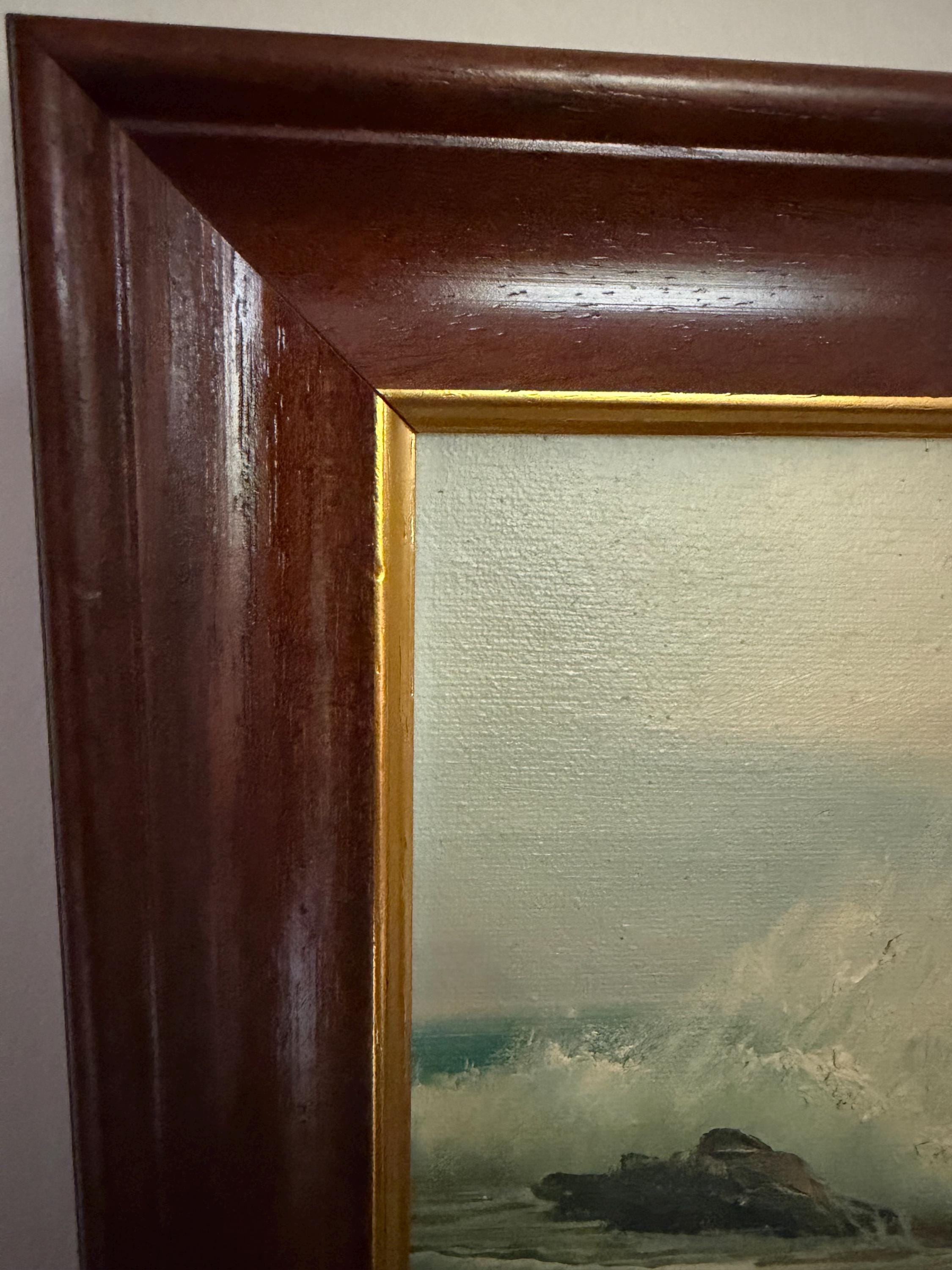 Vintage Seascape Oil Painting | Framed Coastal Wave Artwork, Traditional Marine Art